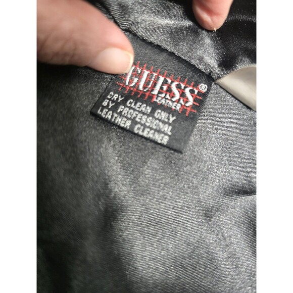 Vintage Y2K Guess Genuine Leather Jacket Reptile Embossed Zip Front Moto Large - Picture 15 of 16